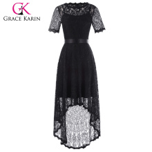 Grace Karin Short Sleeve Round Neck Robe de soirée en dentelle noire à bas prix 8 taille GK001071-1